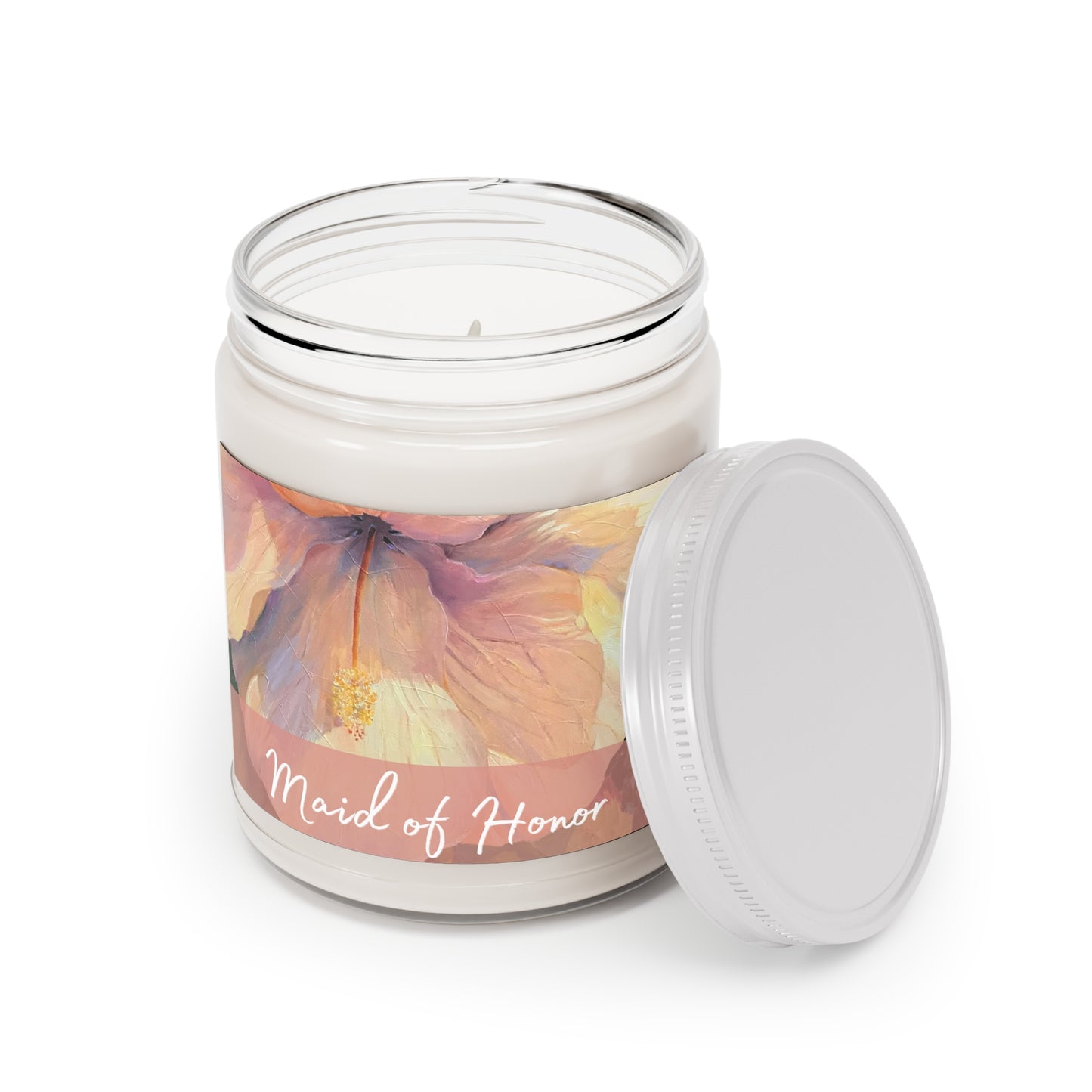 'Maid of Honor' 9oz Eco-Friendly Soy Wax Candle Jar I Bridal Collection with 'Hibiscus' Artwork by American Artist Barbara Cleary