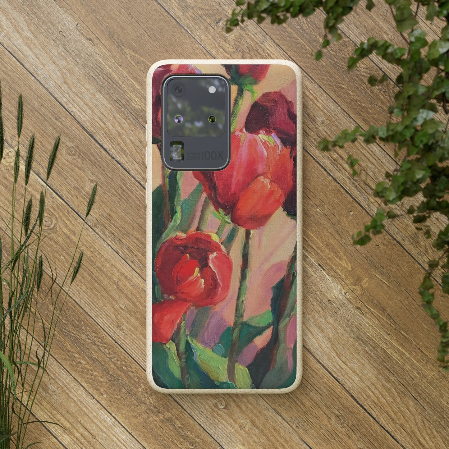 Biodegradable Phone Case with 'Red Tulips' Floral Original Artwork by Barbara Cleary