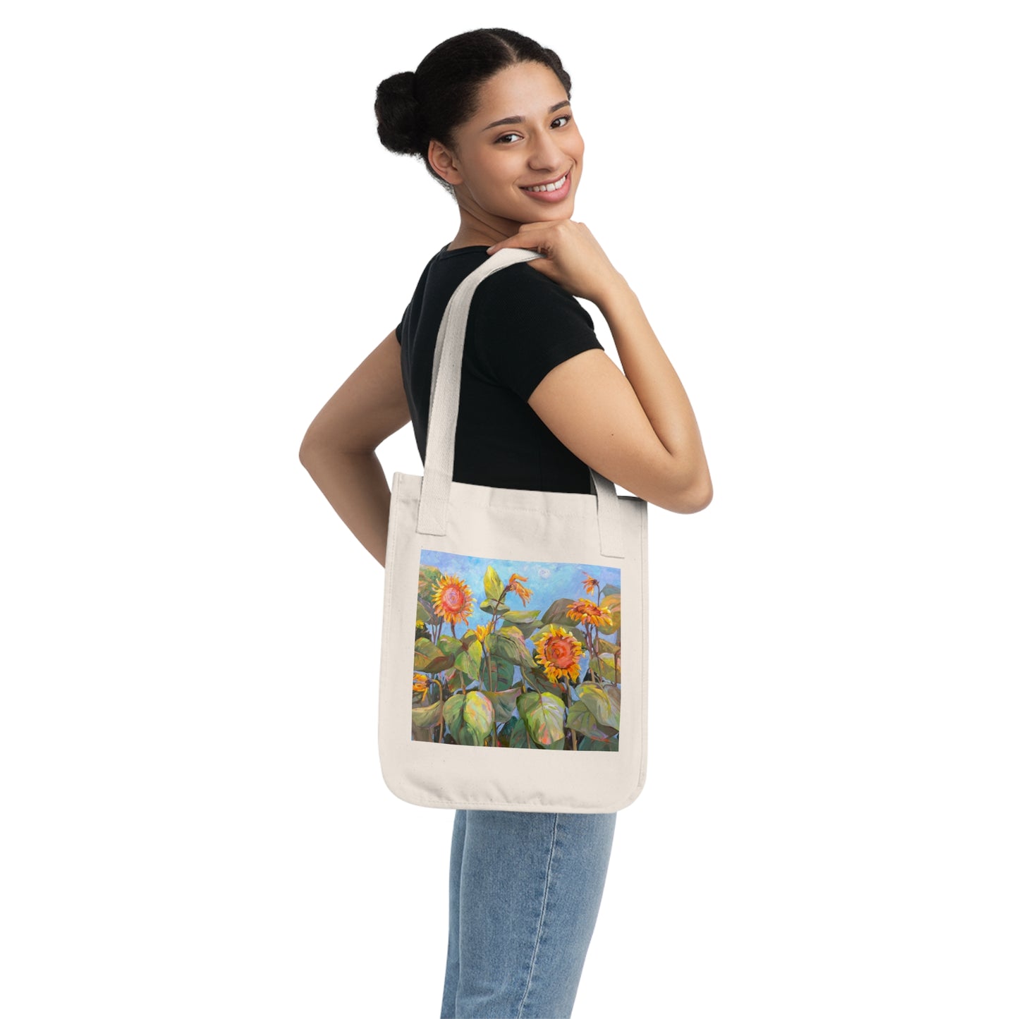 Organic Canvas Tote Bag with 'Sunflowers' Floral I Original Artwork by American Artist Barbara Cleary