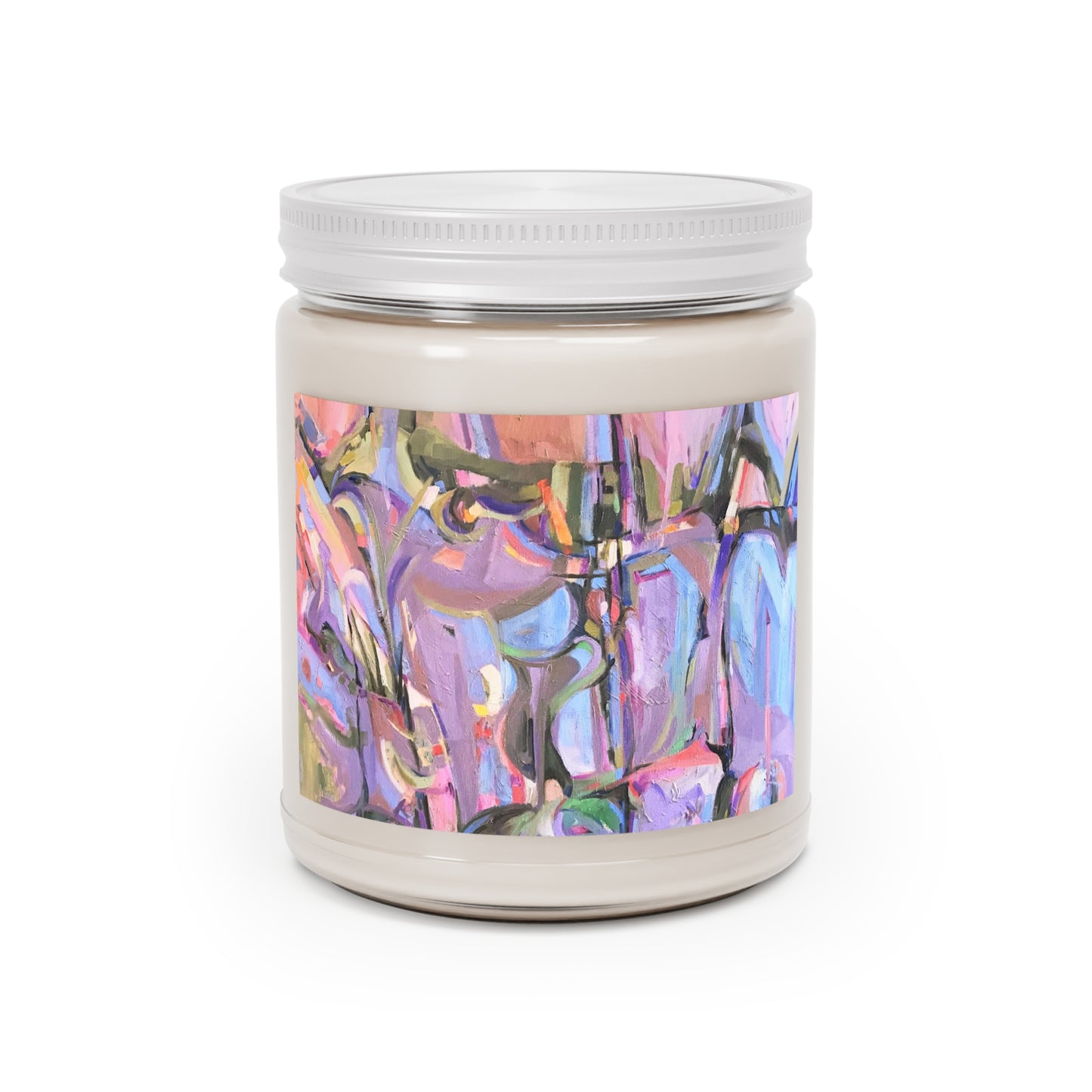 9oz Eco-Friendly Scented or Unscented Soy Wax Candle Jar  with 'Passages' Abstract Artwork by American Artist Barbara Cleary