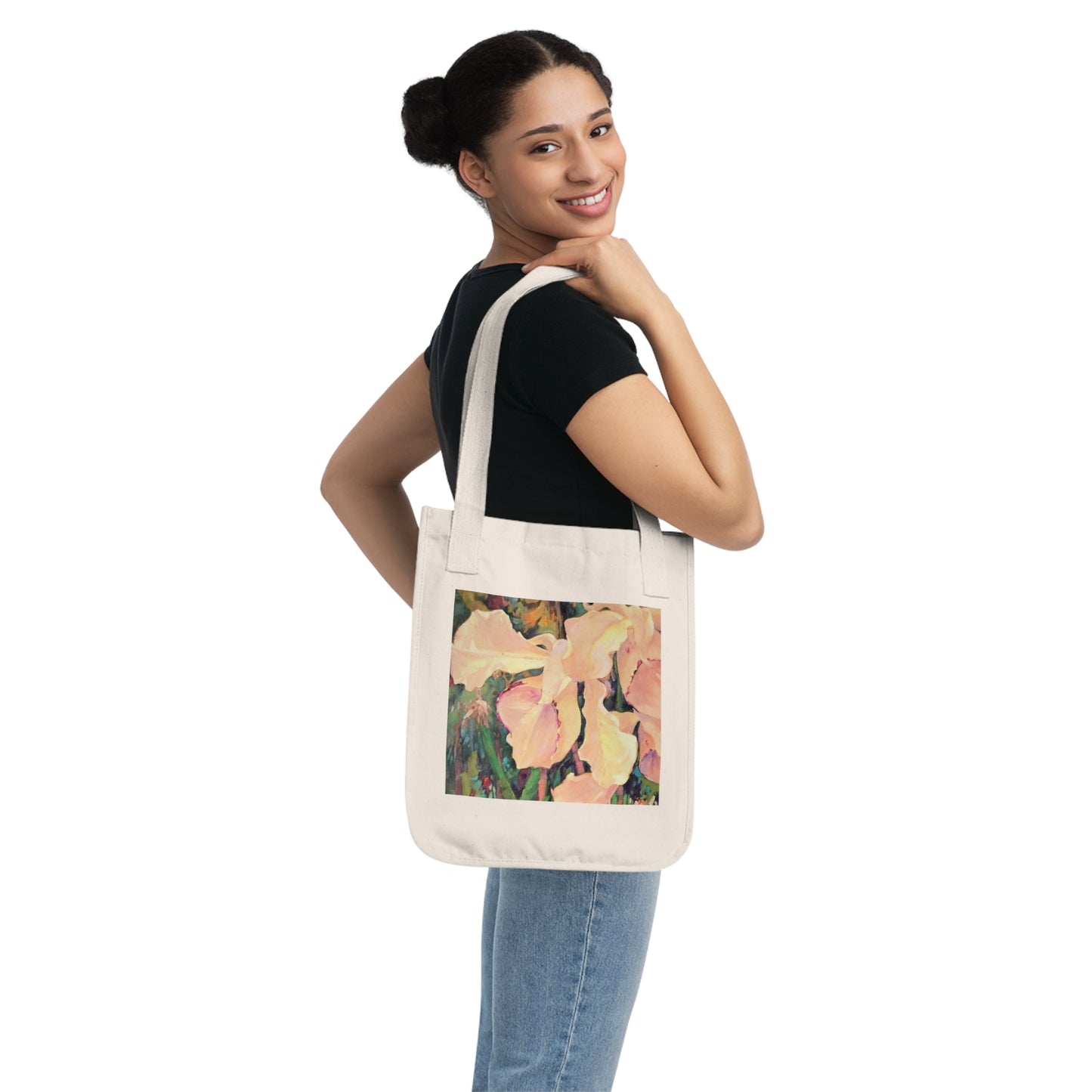 Organic Canvas Tote Bag with 'Orchid' Floral I Original Artwork by American Artist Barbara Cleary