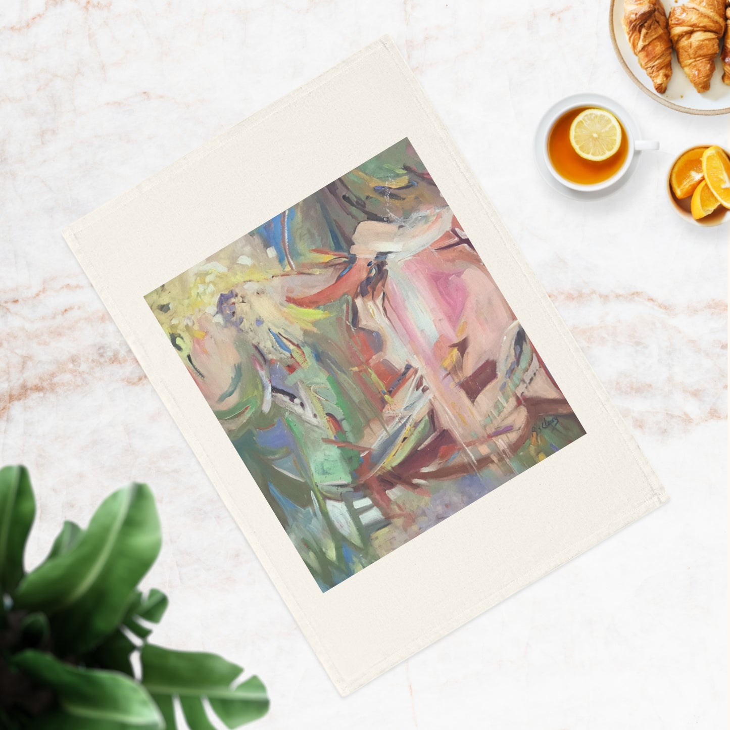 'All Seasons' Abstract Cotton Tea Towel I Original Artwork by American Artist Barbara Cleary | Barbara Cleary Designs