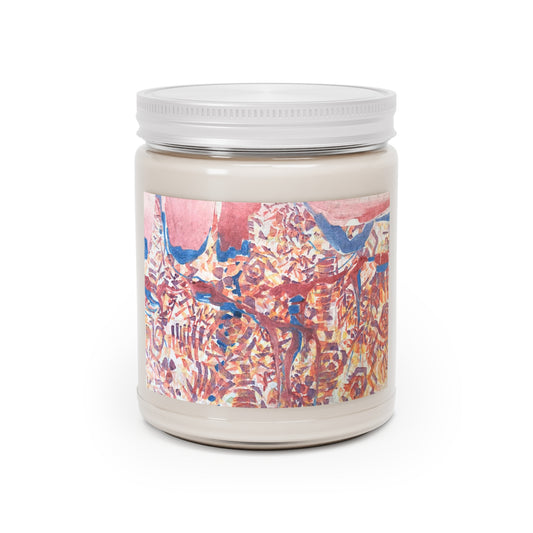 9oz Eco-Friendly Scented or Unscented Soy Wax Candle Jar with 'Abstract Fusion' Abstract Artwork by American Artist Barbara Cleary