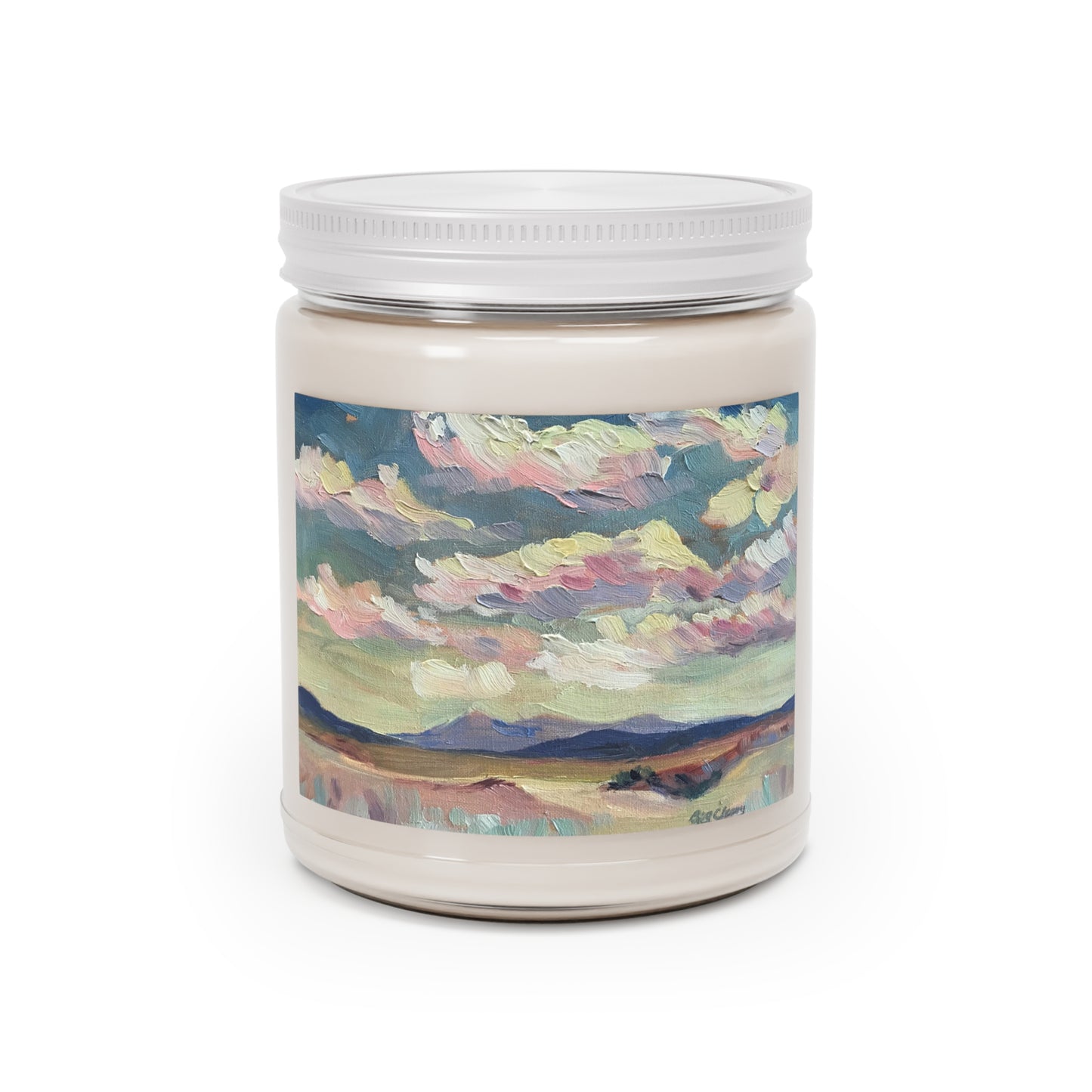 9oz Eco-Friendly Scented or Unscented Scented or Unscented Soy Wax Candle Jar with 'Rio Chama' Landscape Artwork by American Artist Barbara Cleary