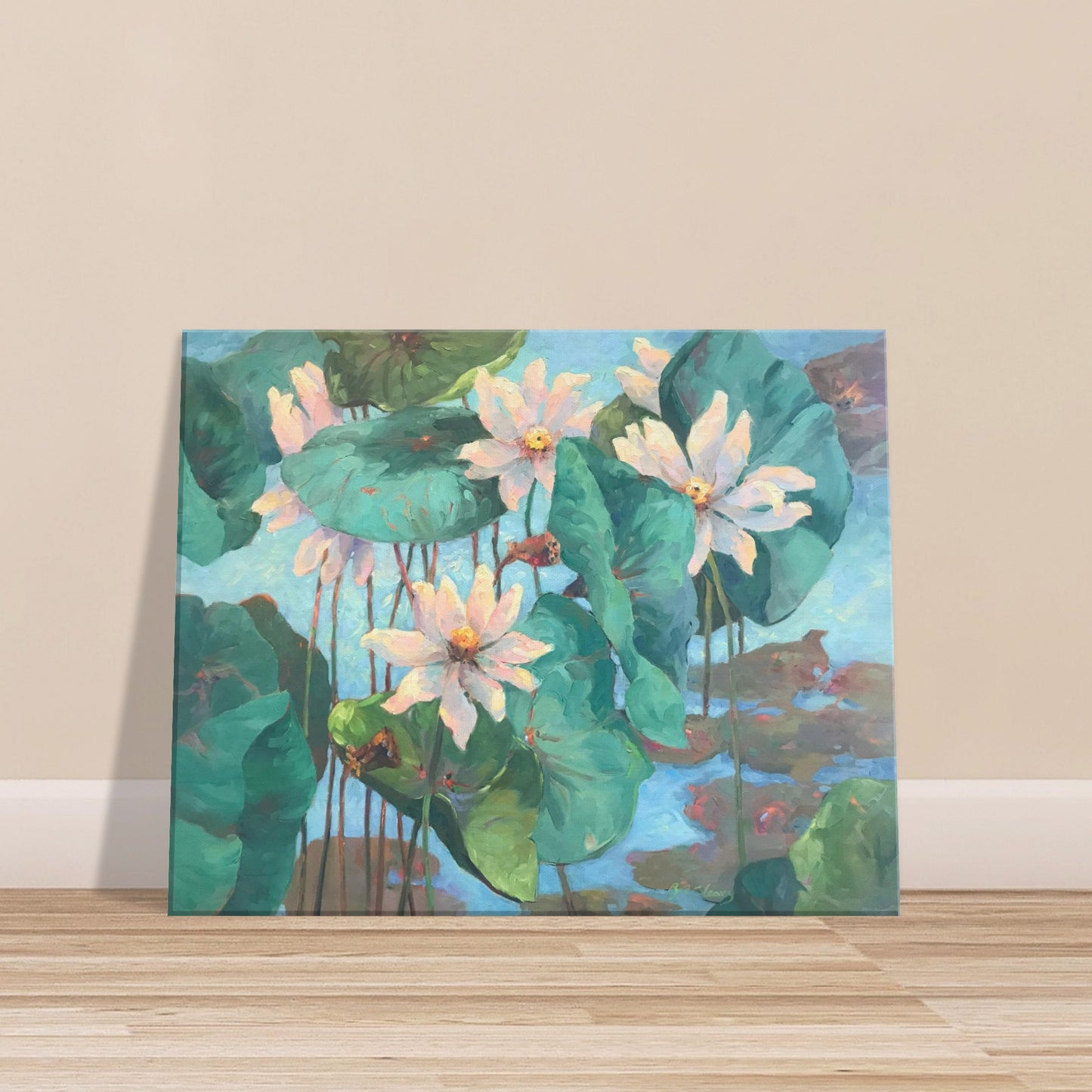 'Lily Pads' Floral I 16x20 inch Art Print on Canvas I Original Artwork by American Artist Barbara Cleary