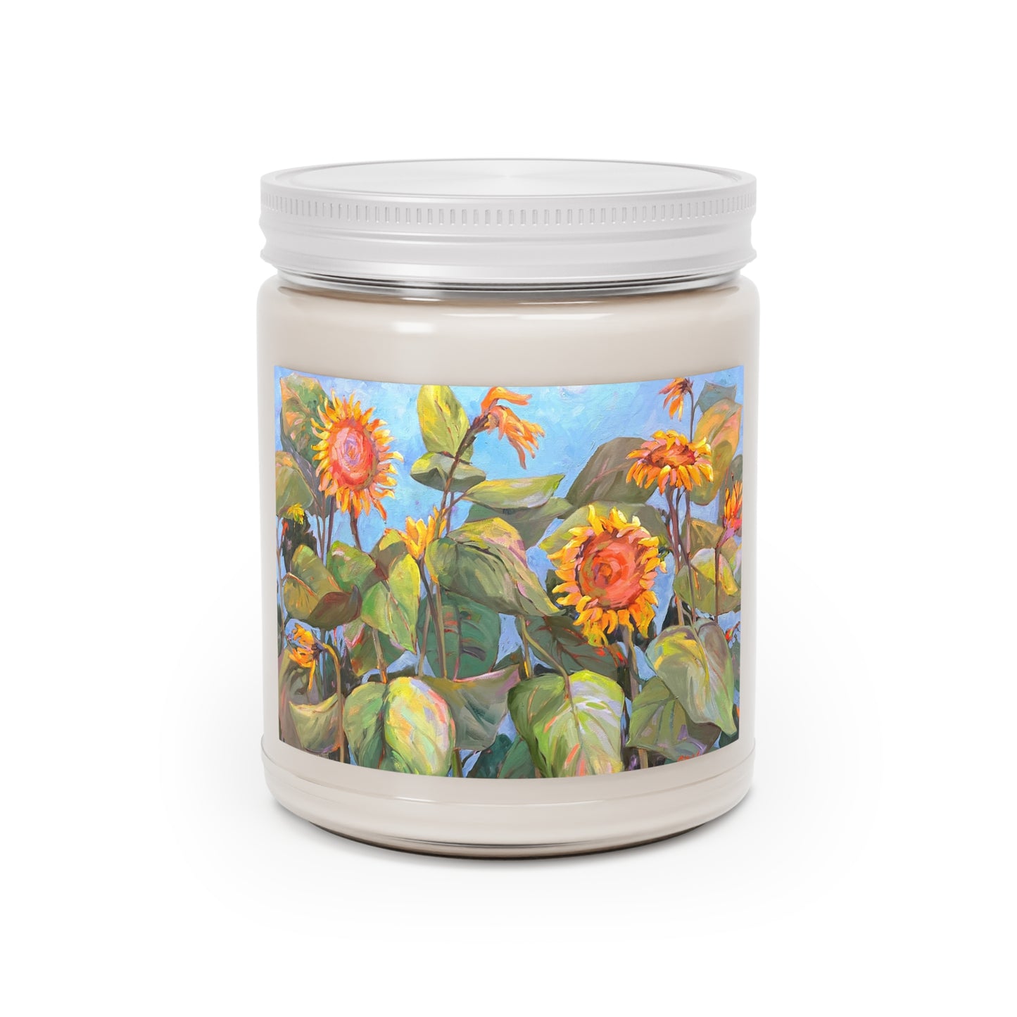 9 oz Soy Wax Candle Jar Featuring “Sunflowers” Floral Oil Painting by Barbara Cleary