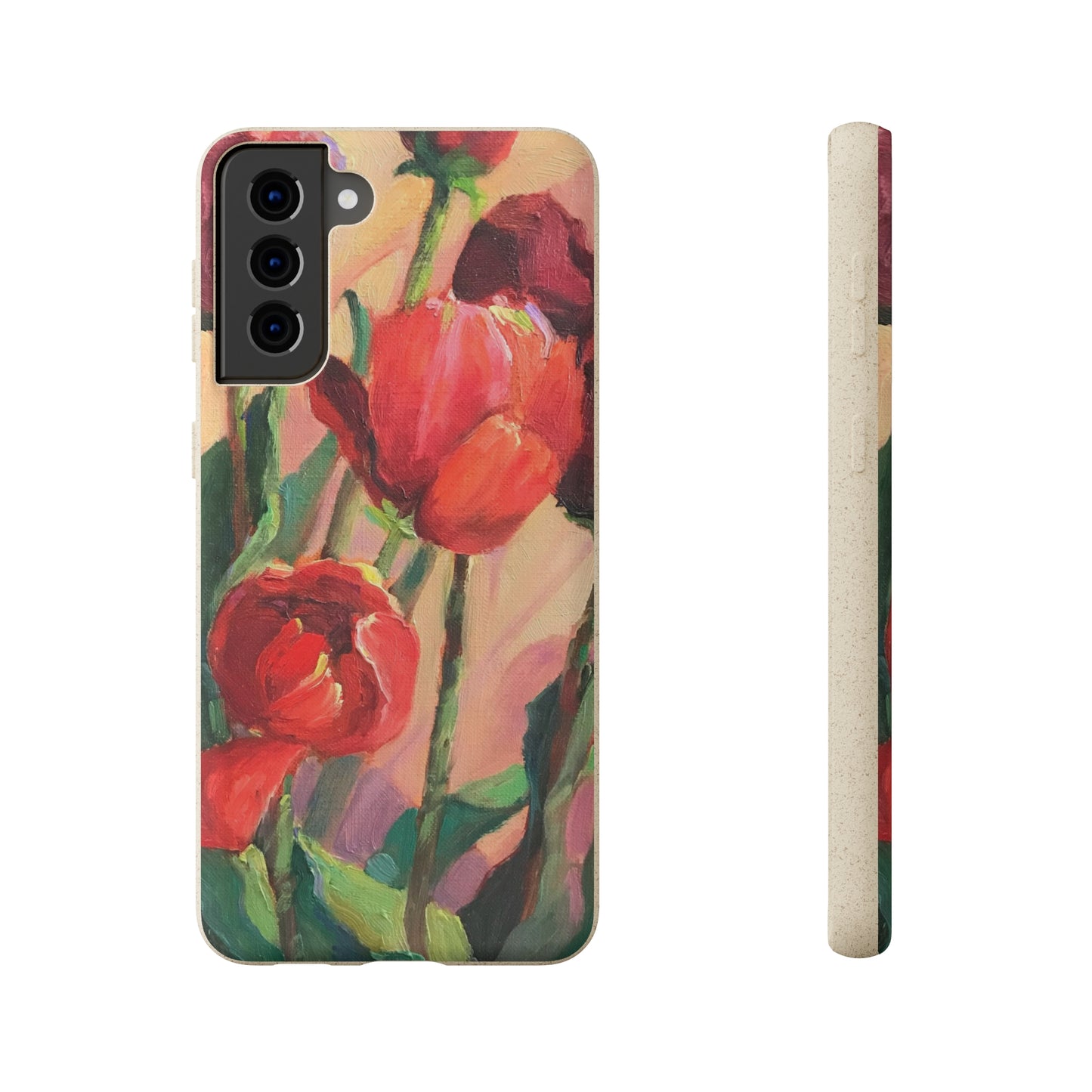 Biodegradable Phone Case with 'Red Tulips' Floral Original Artwork by Barbara Cleary