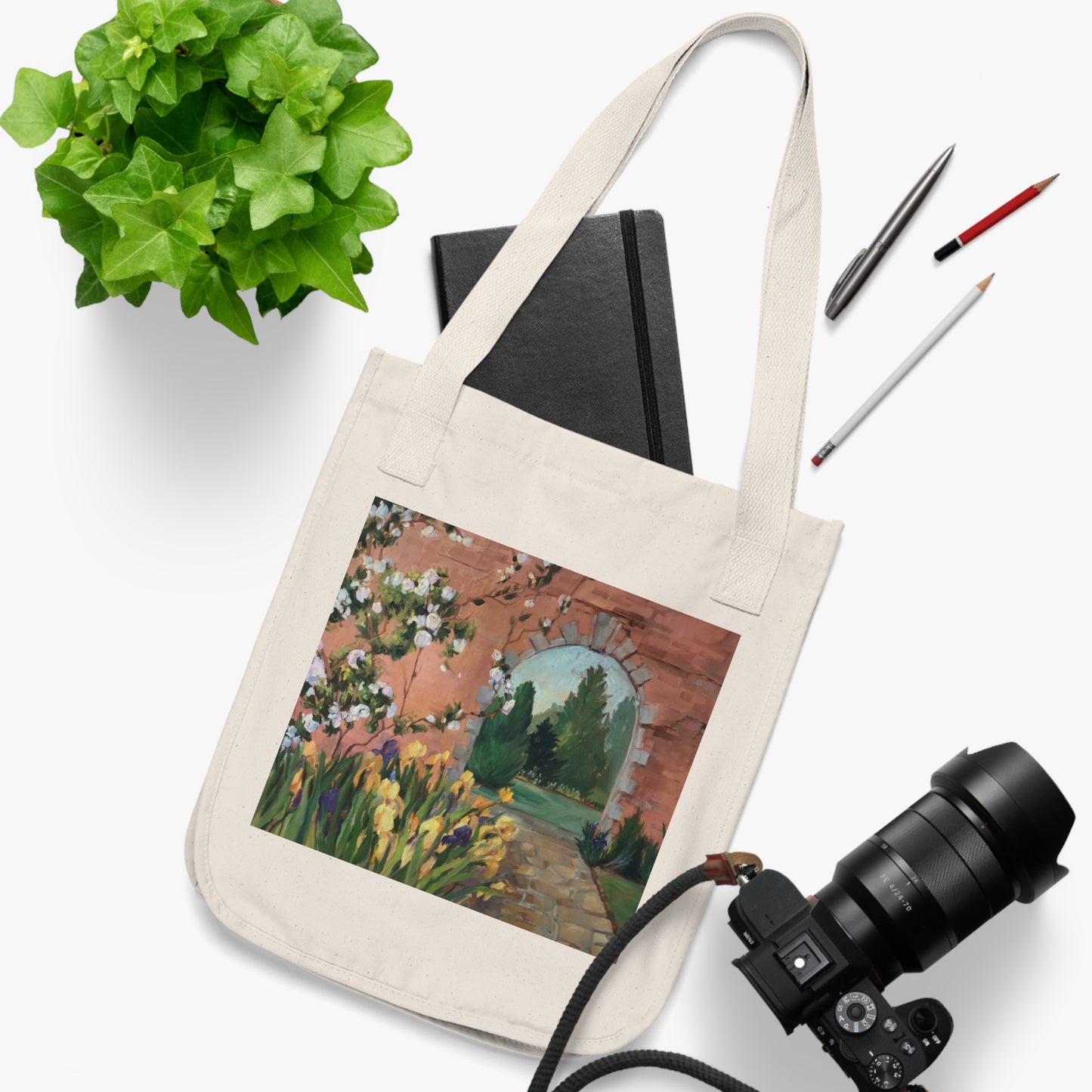 Organic Canvas Tote Bag with 'Inner Garden' I Original Artwork by American Artist Barbara Cleary