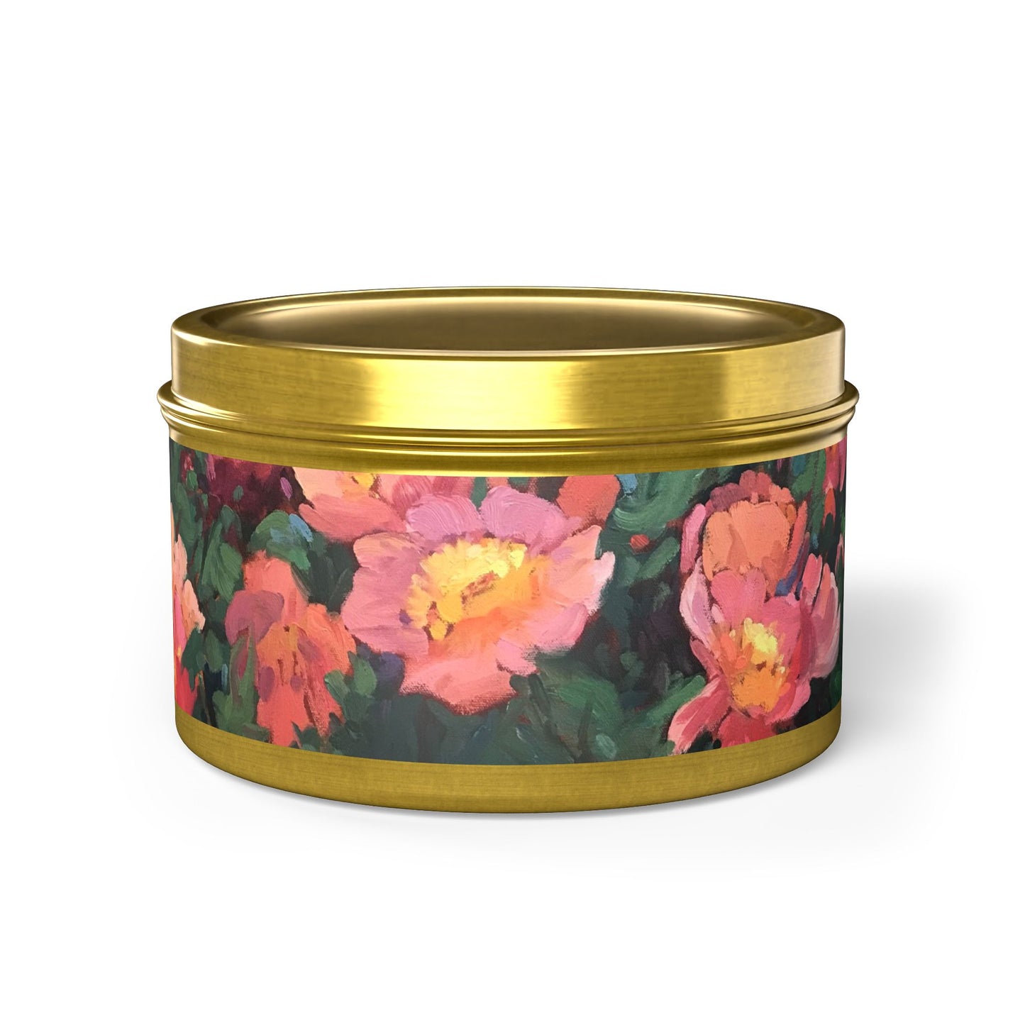 8oz Eco-Friendly Scented or Unscented Soy Wax Candle Tin with 'Pink Princess' Floral Artwork by American Artist Barbara Cleary