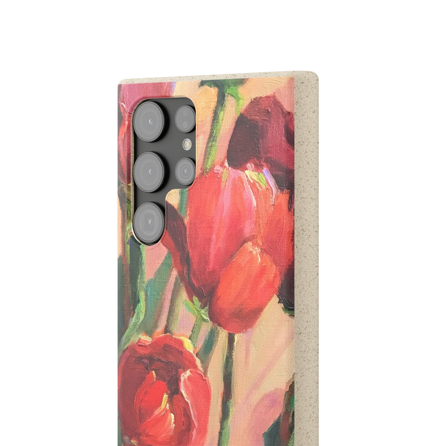 Biodegradable Phone Case with 'Red Tulips' Floral Original Artwork by Barbara Cleary