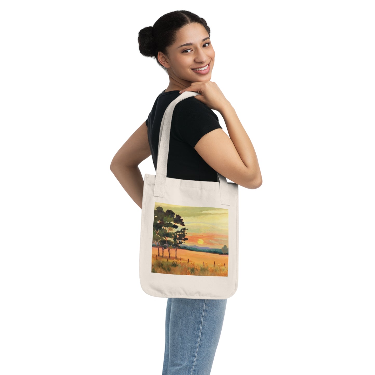 Organic Canvas Tote Bag with 'Sunrise' I Original Artwork by American Artist Barbara Cleary