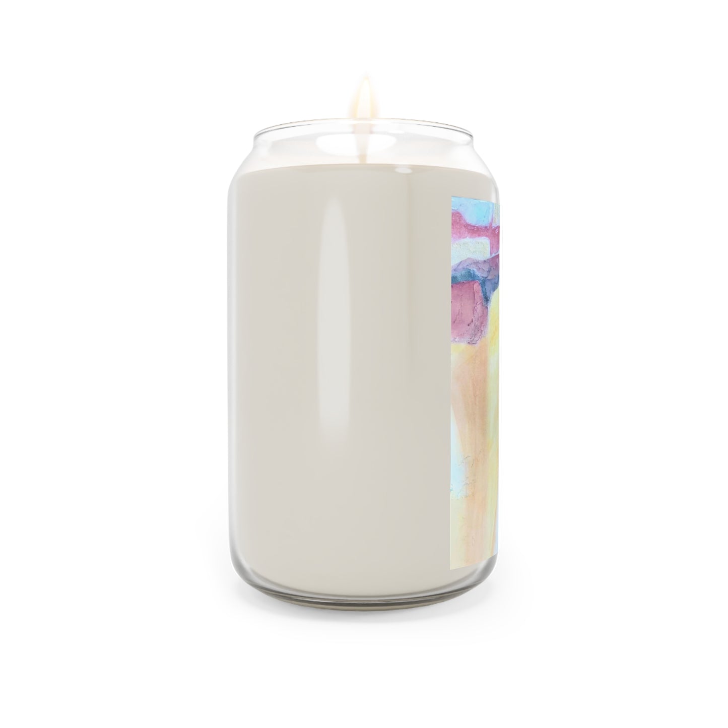 13.75oz Eco-Friendly Scented or Unscented Soy Wax Candle Jar with 'Southwest Mixed Media' Abstract Artwork by American Artist Barbara Cleary