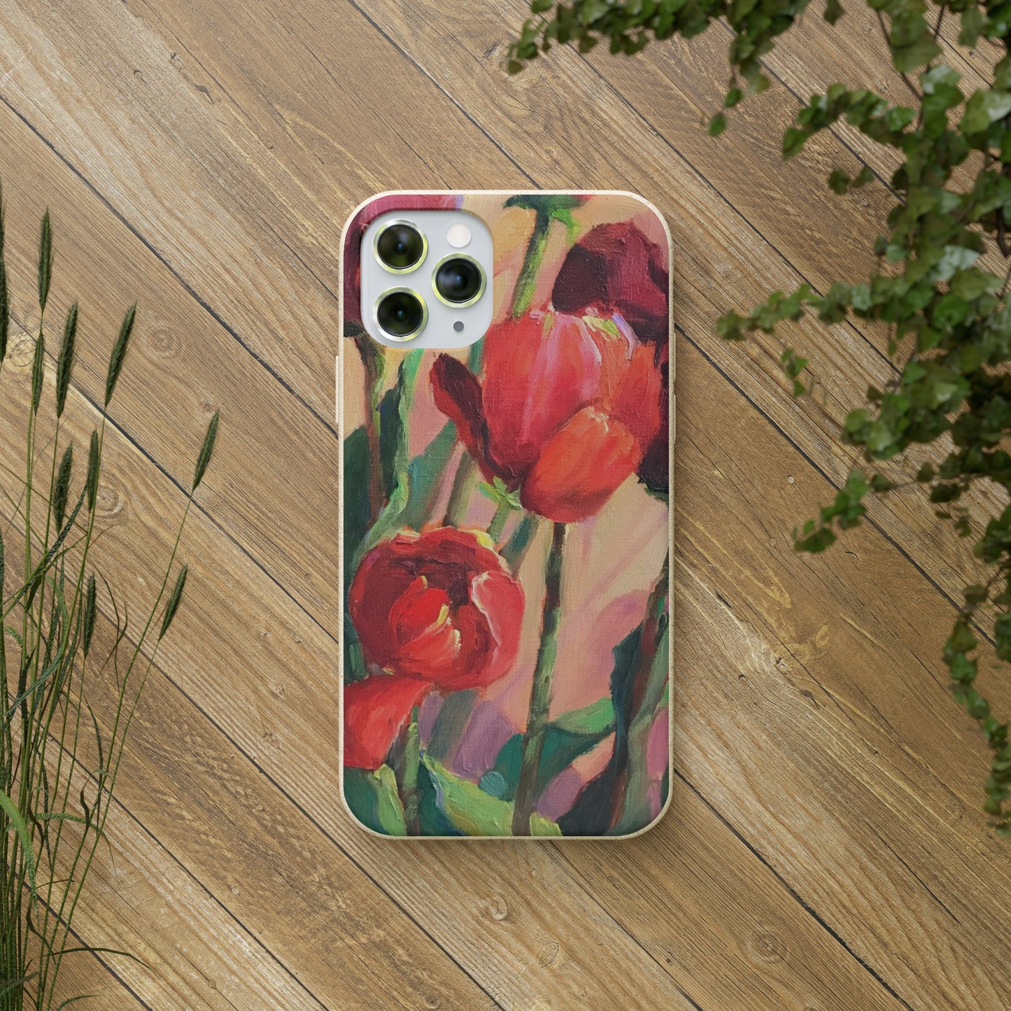 Biodegradable Phone Case with 'Red Tulips' Floral Original Artwork by Barbara Cleary