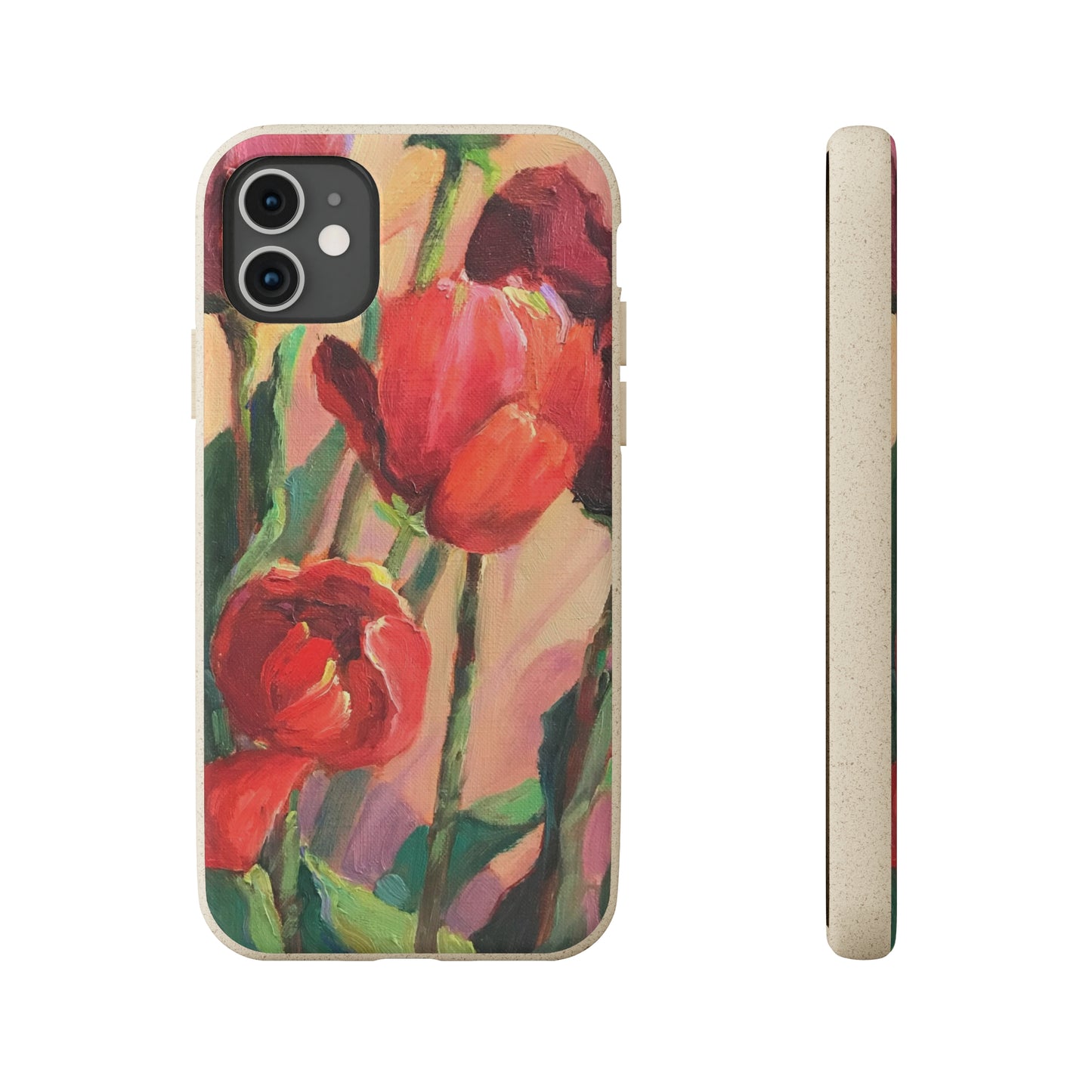 Biodegradable Phone Case with 'Red Tulips' Floral Original Artwork by Barbara Cleary