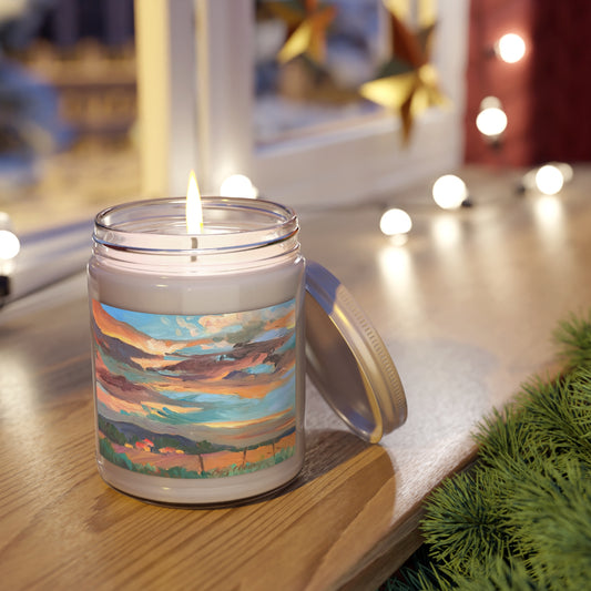 9oz Eco-Friendly Scented or Unscented Soy Wax Candle Jar  with 'Fall Sky' Artwork by American Artist Barbara Cleary (Fall Collection)