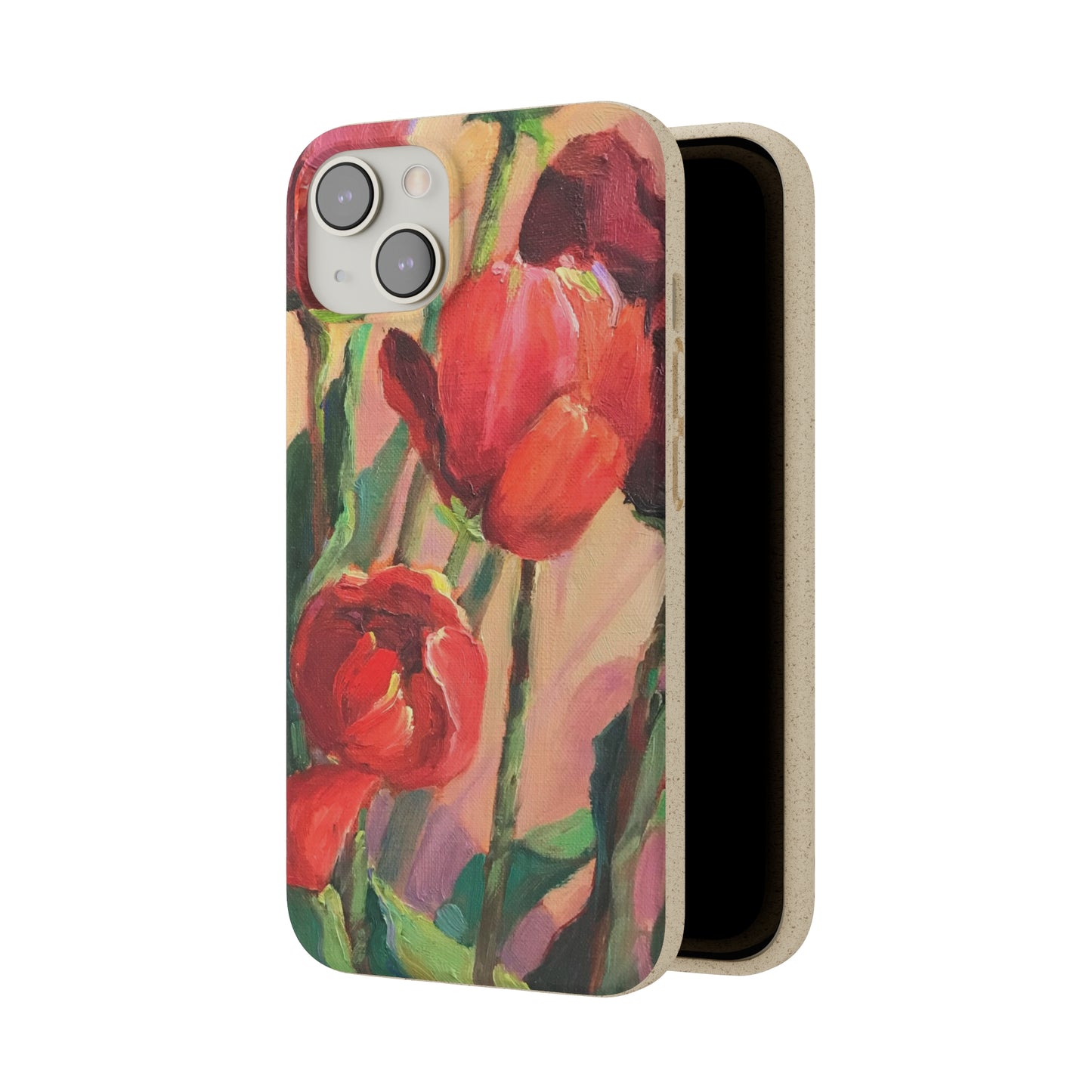 Biodegradable Phone Case with 'Red Tulips' Floral Original Artwork by Barbara Cleary