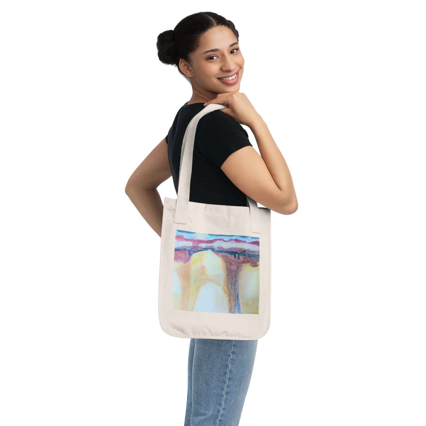 Organic Canvas Tote Bag with 'Southwest Mixed Media' I Original Artwork by American Artist Barbara Cleary