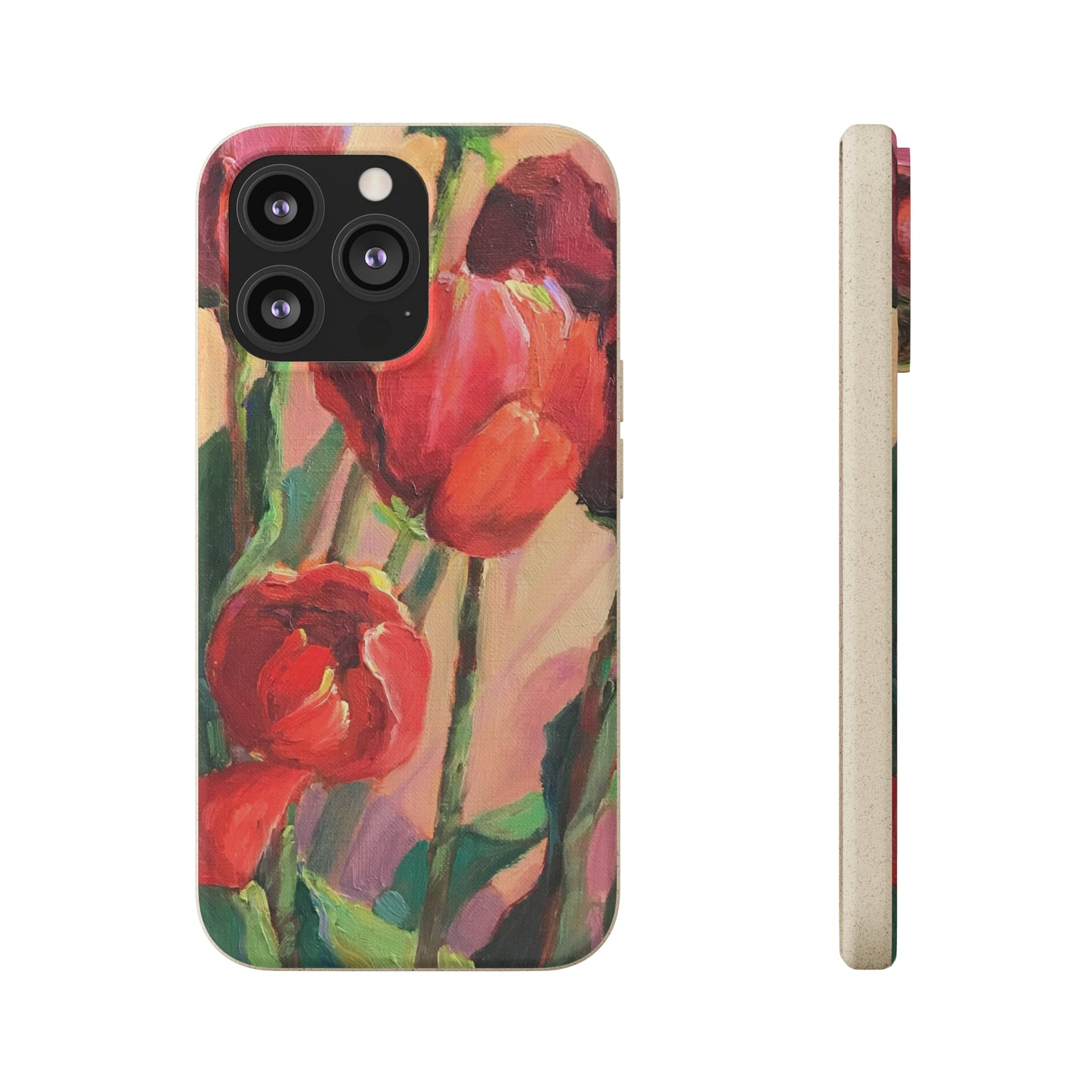 Biodegradable Phone Case with 'Red Tulips' Floral Original Artwork by Barbara Cleary