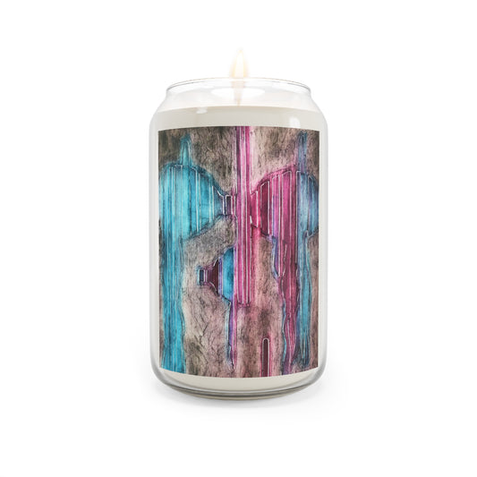 13.75oz Eco-Friendly Scented or Unscented Soy Wax Candle Jar  with 'Crow's Blanket' Abstract Artwork by American Artist Barbara Cleary