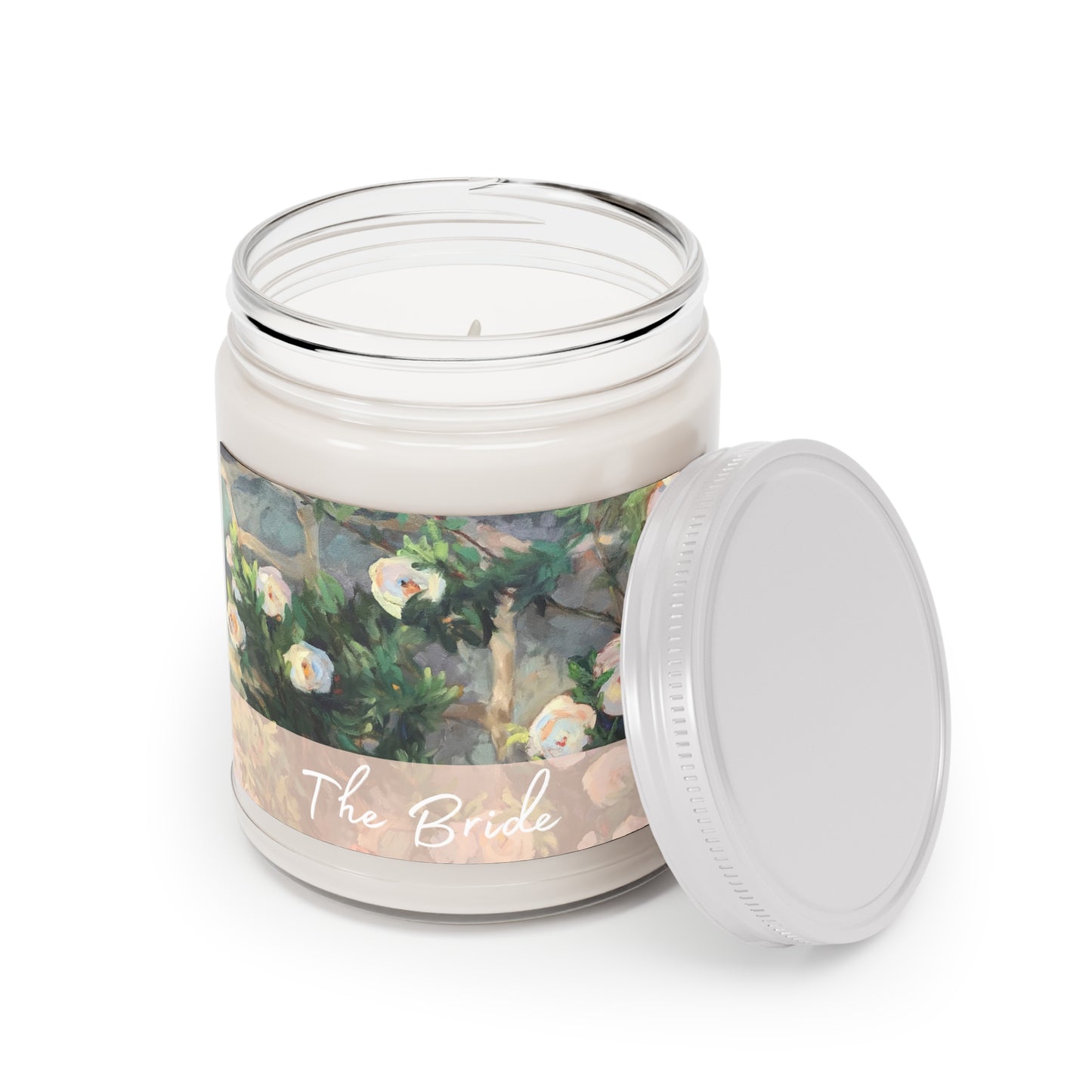 'Bride' 9oz Eco-Friendly Soy Wax Candle Jar I Bridal Collection with 'White Roses' Artwork by American Artist Barbara Cleary