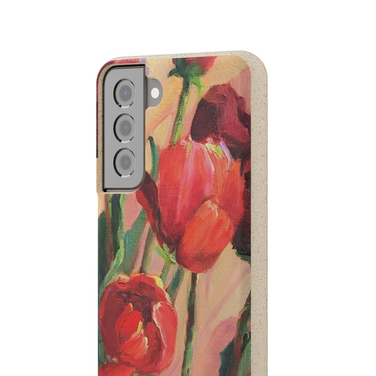 Biodegradable Phone Case with 'Red Tulips' Floral Original Artwork by Barbara Cleary