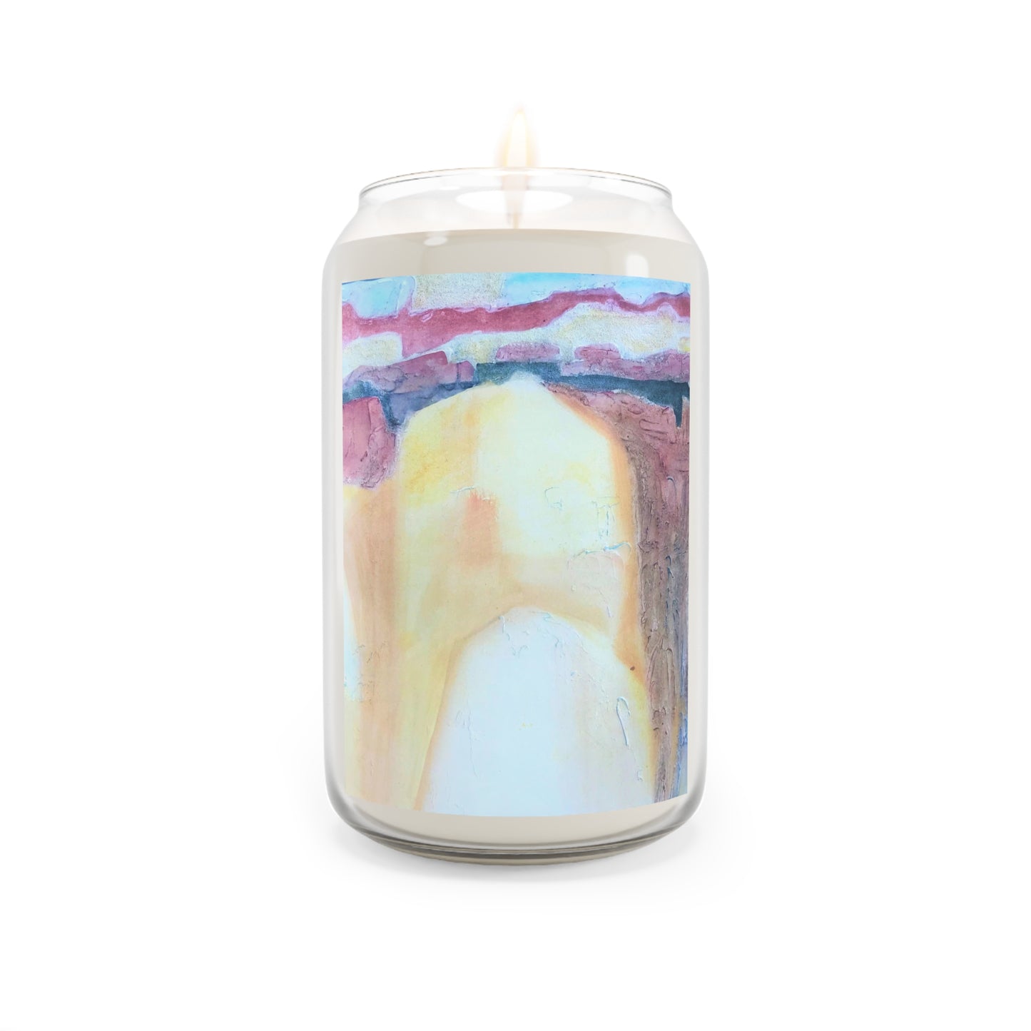 13.75oz Eco-Friendly Scented or Unscented Soy Wax Candle Jar with 'Southwest Mixed Media' Abstract Artwork by American Artist Barbara Cleary