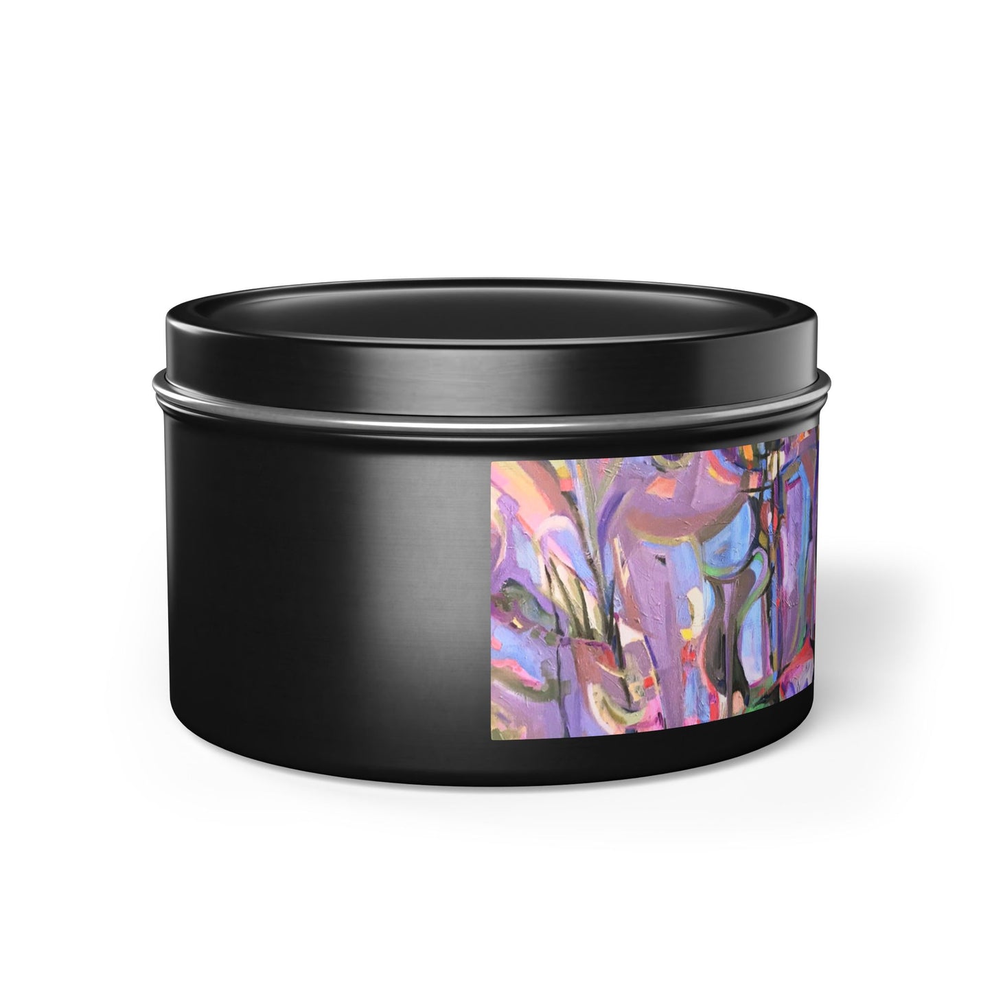 8oz Eco-Friendly Scented or Unscented Soy Wax Tin Candle with 'Passages' Abstract Artwork by American Artist Barbara Cleary