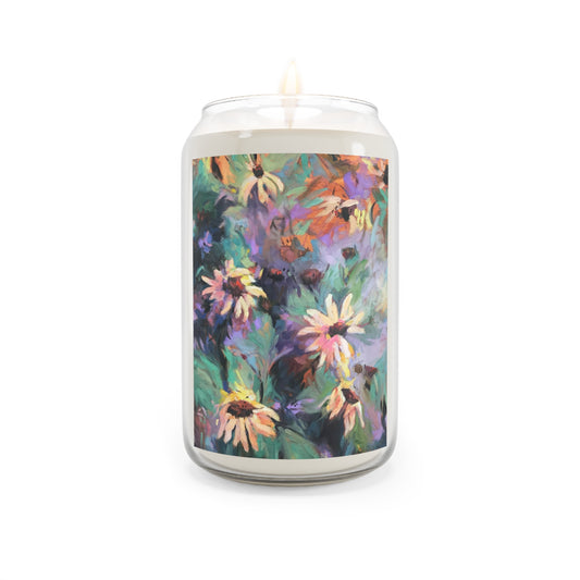 13.75oz Eco-Friendly Scented or Unscented Soy Wax Candle Jar  with 'Eastern Light Wildflowers' Floral Artwork by American Artist Barbara Cleary