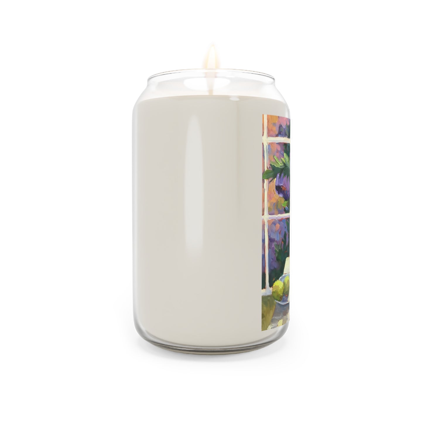 13.75oz Eco-Friendly Scented or Unscented Soy Wax Candle Jar  with 'Purple Flowers' Floral Artwork by American Artist Barbara Cleary