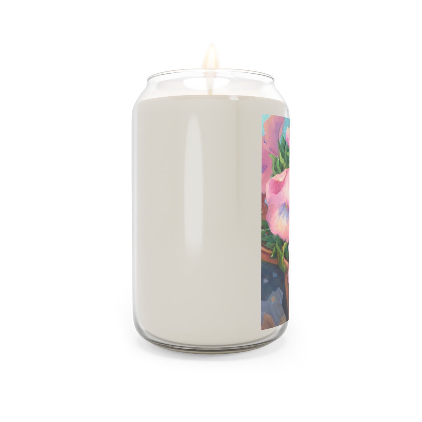 13.75oz Eco-Friendly Scented or Unscented Soy Wax Candle Jar  with 'Pink Petals in Bloom' Artwork by American Artist Barbara Cleary