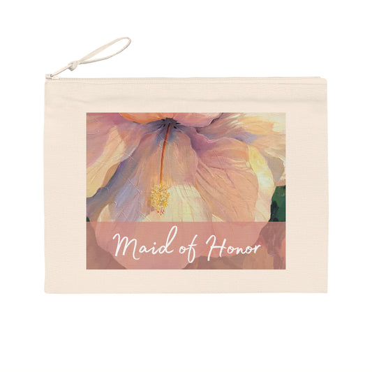 'Maid of Honor' Eco-Friendly Pouch I Bridal Collection I with 'Hibiscus' Original Artwork by American Artist Barbara Cleary