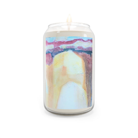 13.75oz Eco-Friendly Scented or Unscented Soy Wax Candle Jar with 'Southwest Mixed Media' Abstract Artwork by American Artist Barbara Cleary