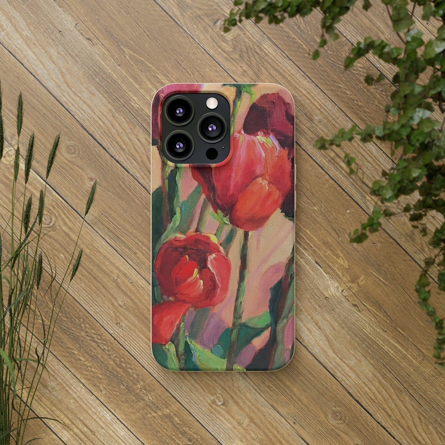 Biodegradable Phone Case with 'Red Tulips' Floral Original Artwork by Barbara Cleary