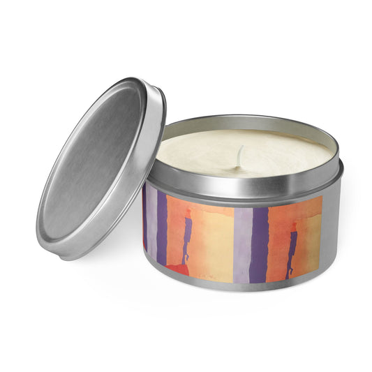 8oz Eco-Friendly Scented or Unscented Soy Wax Tin Candle with 'Spirit of the Southwest' Abstract Artwork by American Artist Barbara Cleary