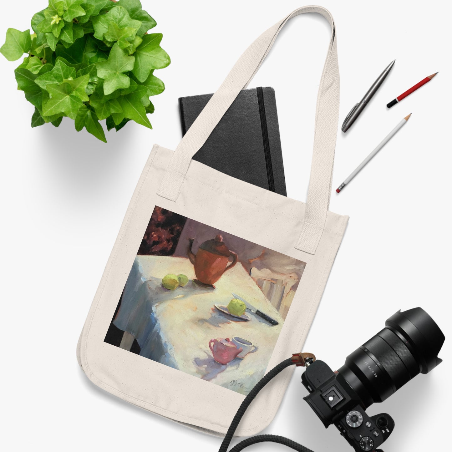 Organic Canvas Tote Bag with 'Teapot' I Original Artwork by American Artist Barbara Cleary