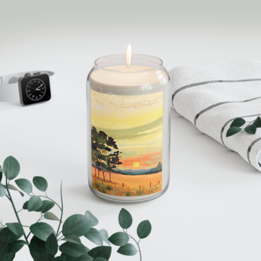 13.75oz Eco-Friendly Scented or Unscented Soy Wax Candle Jar  with 'Sunsrise' Landscape Artwork by American Artist Barbara Cleary