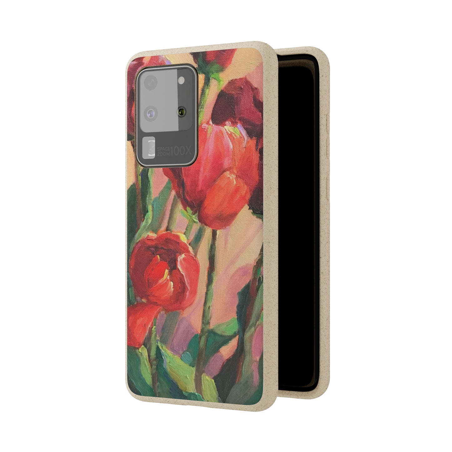 Biodegradable Phone Case with 'Red Tulips' Floral Original Artwork by Barbara Cleary