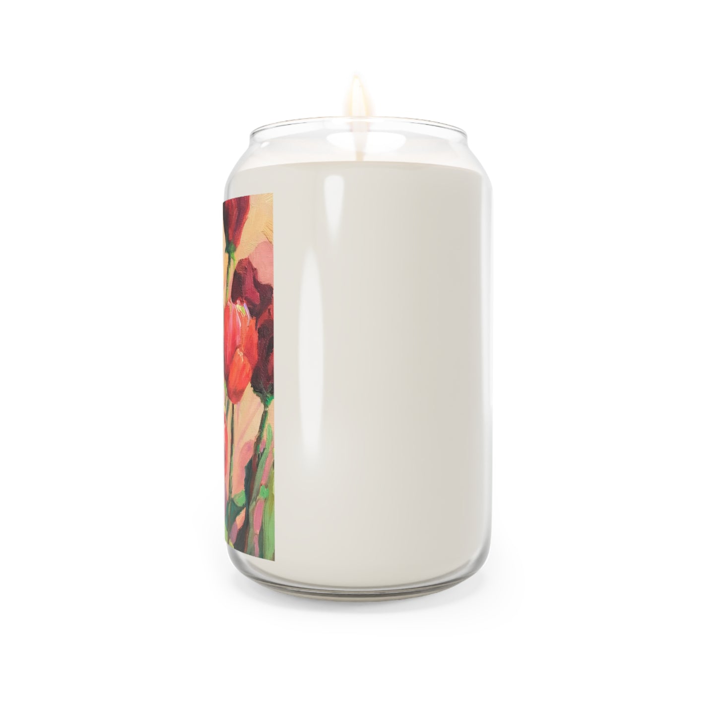 13.75oz Eco-Friendly Scented or Unscented Soy Wax Candle Jar  with 'Tulips' Floral Artwork by American Artist Barbara Cleary