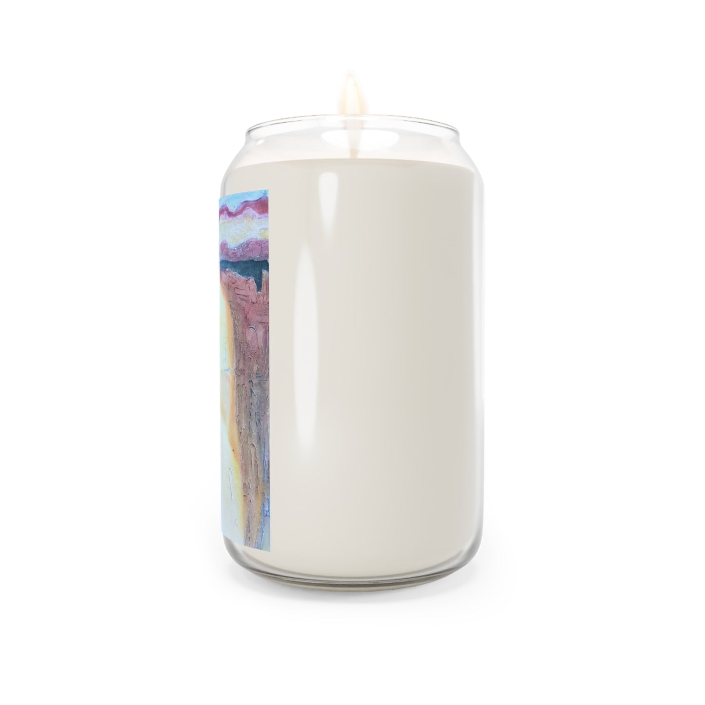 13.75oz Eco-Friendly Scented or Unscented Soy Wax Candle Jar with 'Southwest Mixed Media' Abstract Artwork by American Artist Barbara Cleary