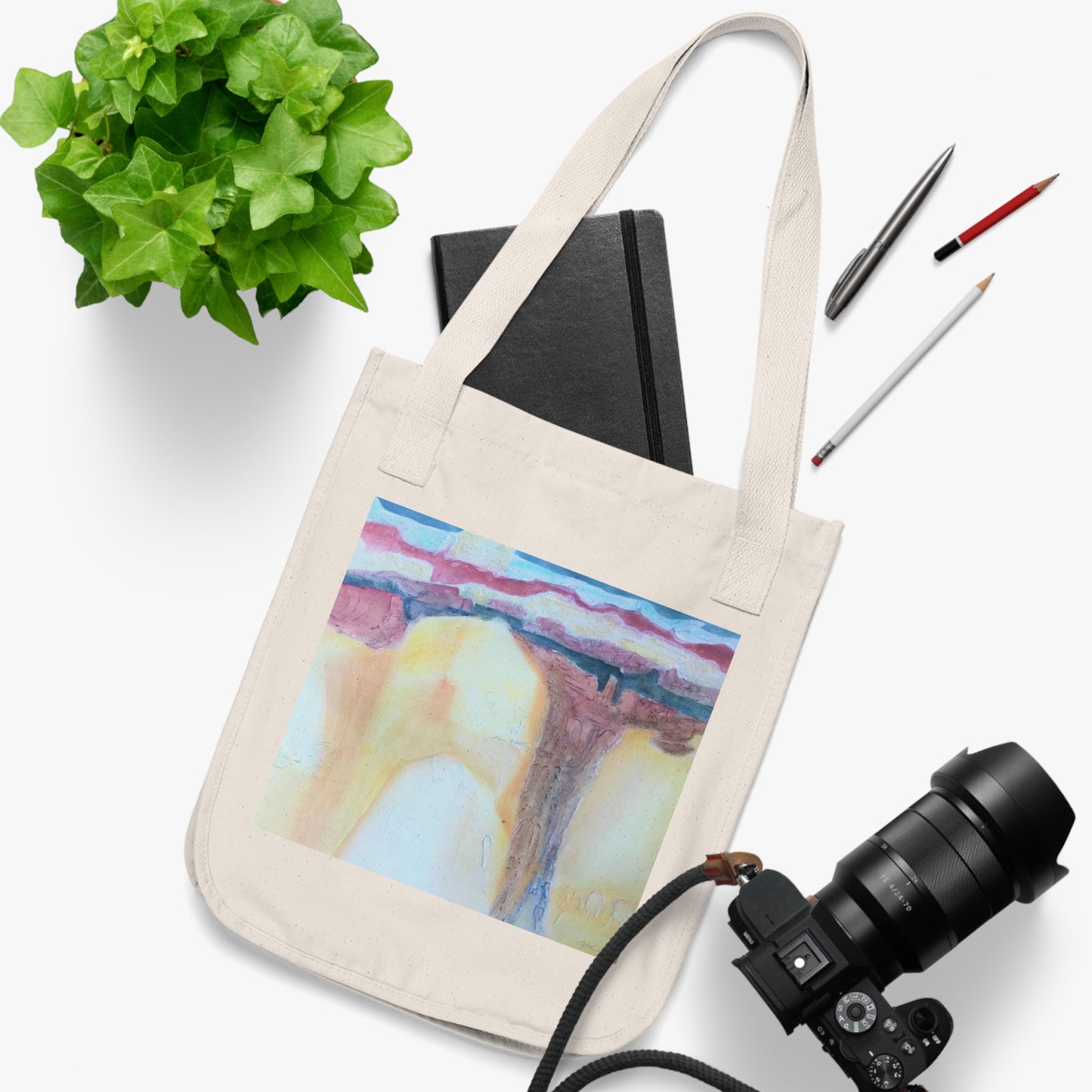 Organic Canvas Tote Bag with 'Southwest Mixed Media' I Original Artwork by American Artist Barbara Cleary