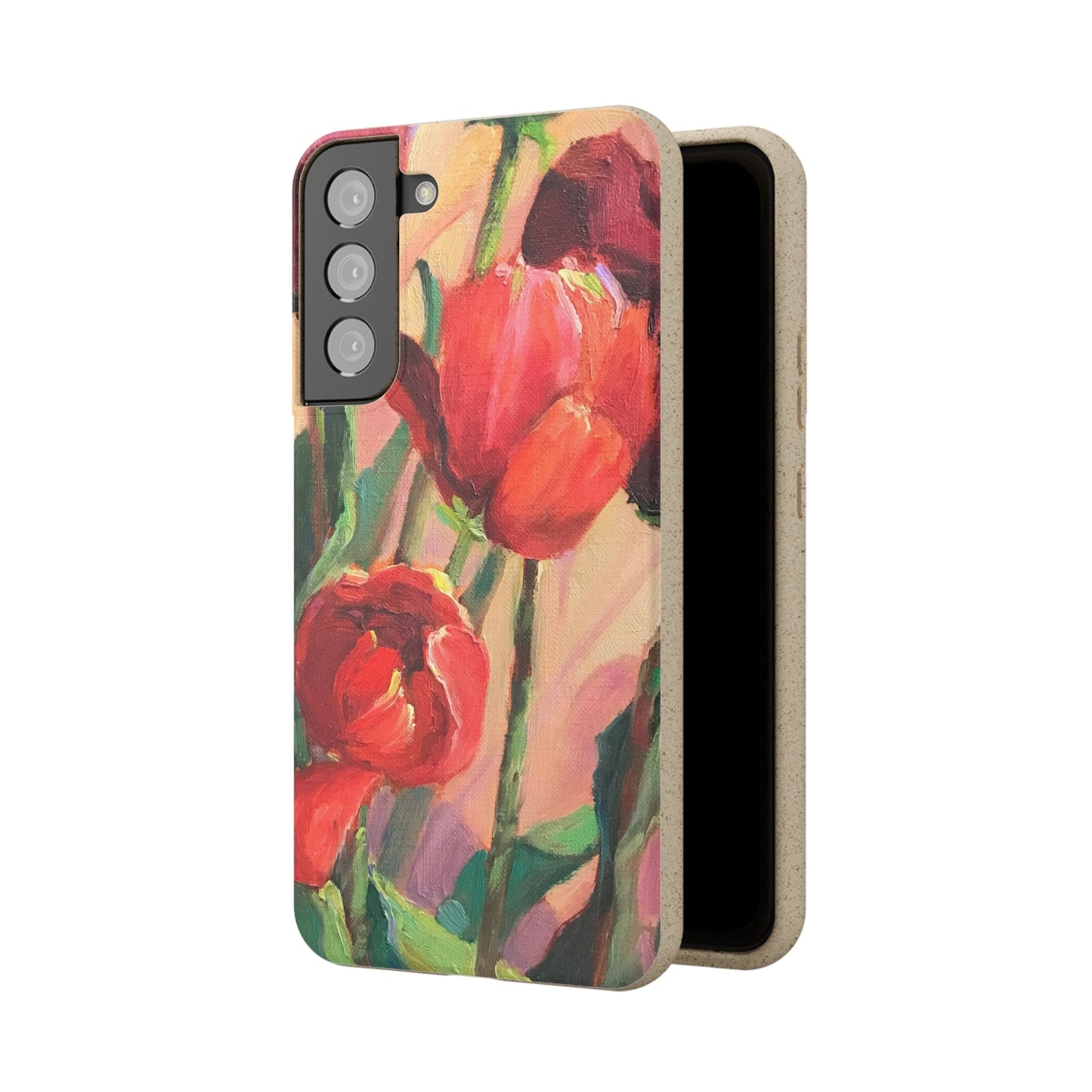 Biodegradable Phone Case with 'Red Tulips' Floral Original Artwork by Barbara Cleary