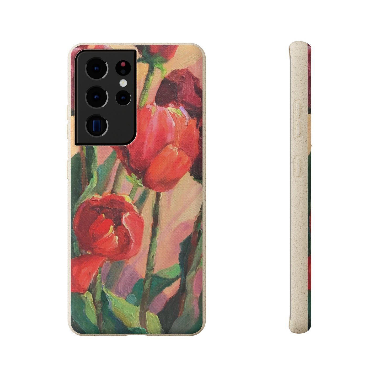 Biodegradable Phone Case with 'Red Tulips' Floral Original Artwork by Barbara Cleary