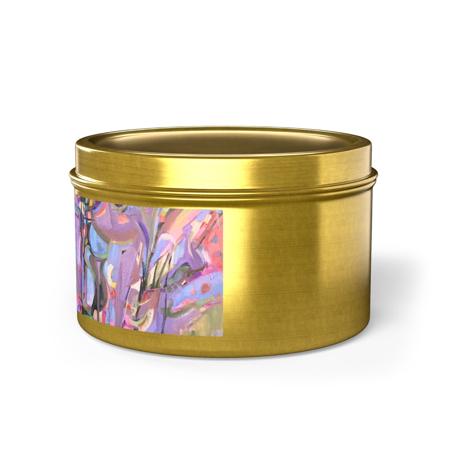 8oz Eco-Friendly Scented or Unscented Soy Wax Tin Candle with 'Passages' Abstract Artwork by American Artist Barbara Cleary