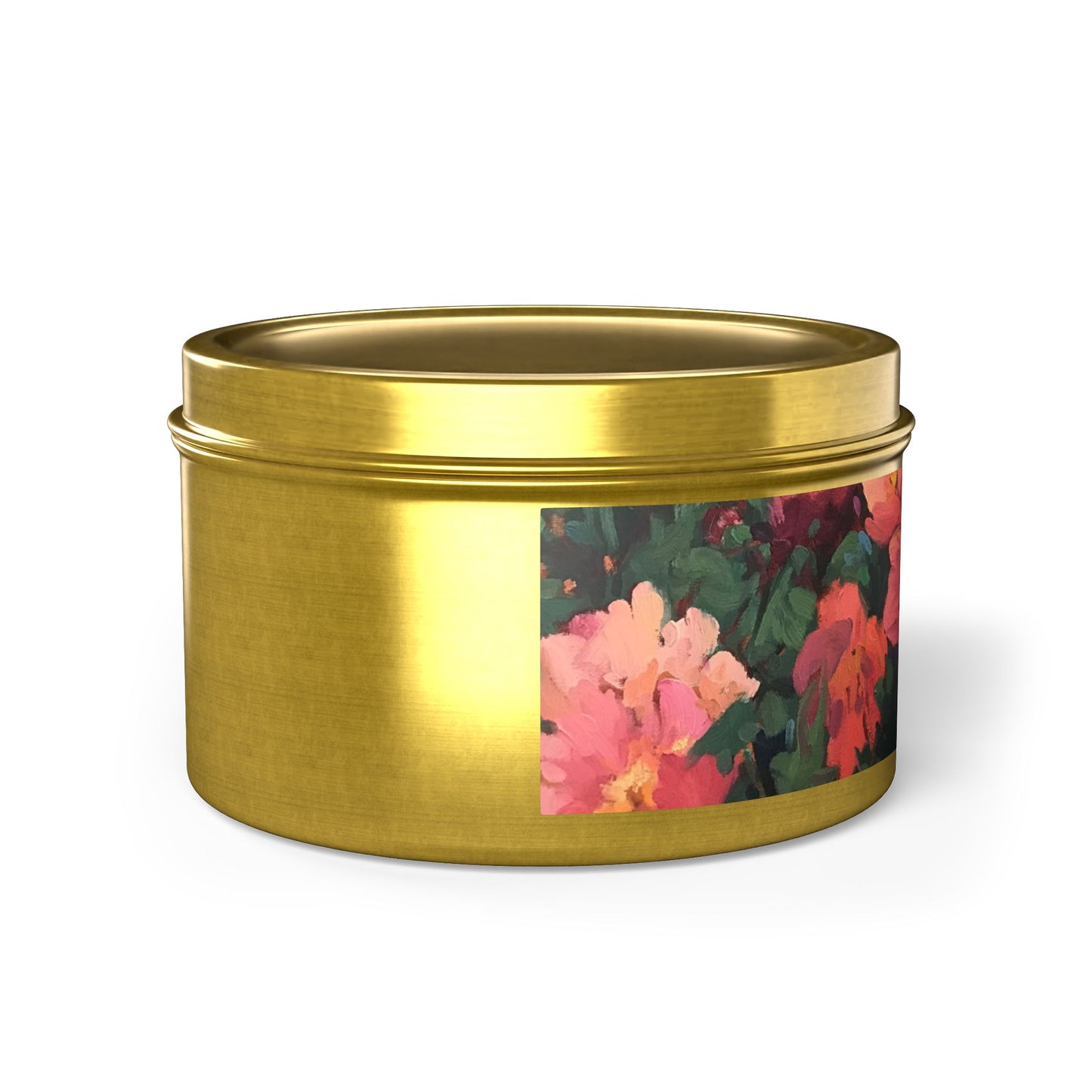 8oz Eco-Friendly Scented or Unscented Soy Wax Candle Tin with 'Pink Princess' Floral Artwork by American Artist Barbara Cleary