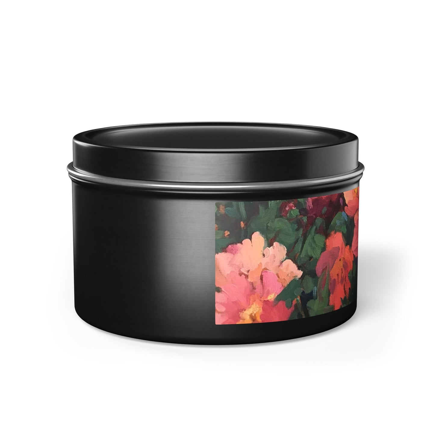 8oz Eco-Friendly Scented or Unscented Soy Wax Candle Tin with 'Pink Princess' Floral Artwork by American Artist Barbara Cleary