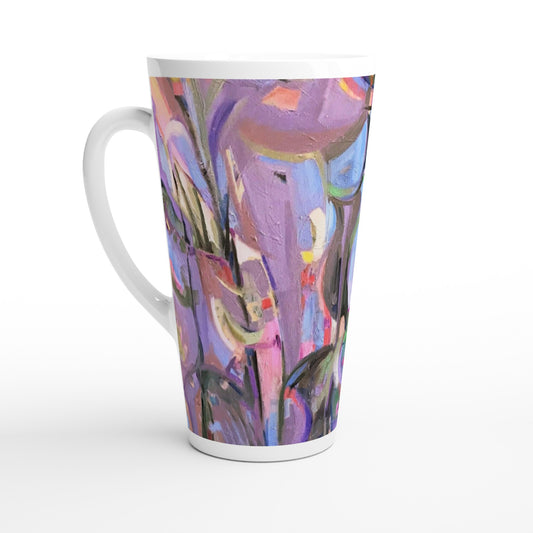 17oz White Ceramic Latte Mug | Coffee Cup with 'Passages' Abstract Artwork by American Artist Barbara Cleary