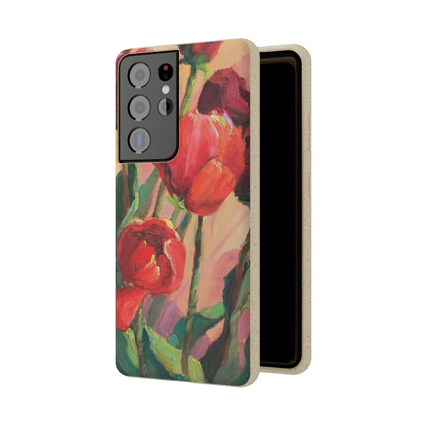 Biodegradable Phone Case with 'Red Tulips' Floral Original Artwork by Barbara Cleary