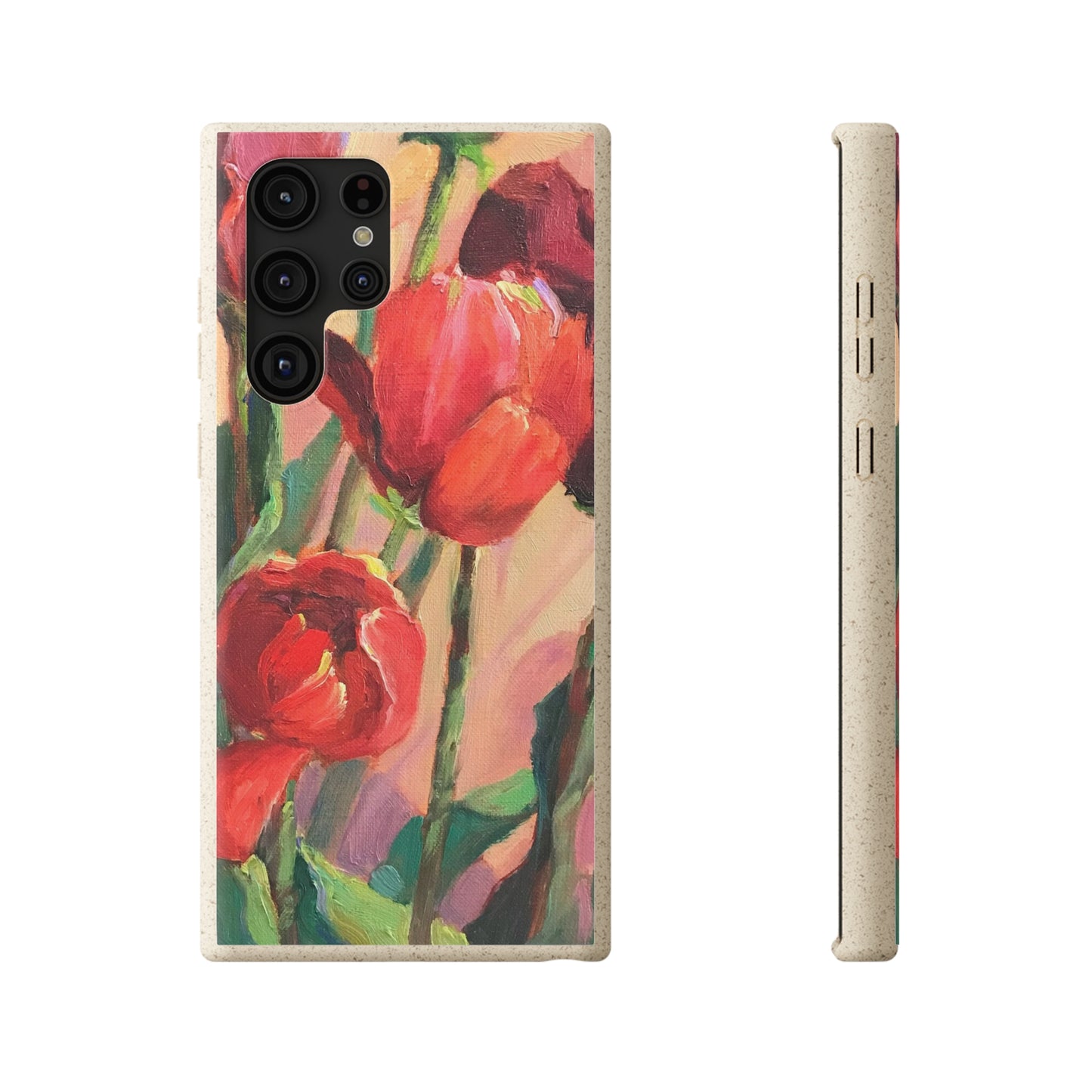 Biodegradable Phone Case with 'Red Tulips' Floral Original Artwork by Barbara Cleary