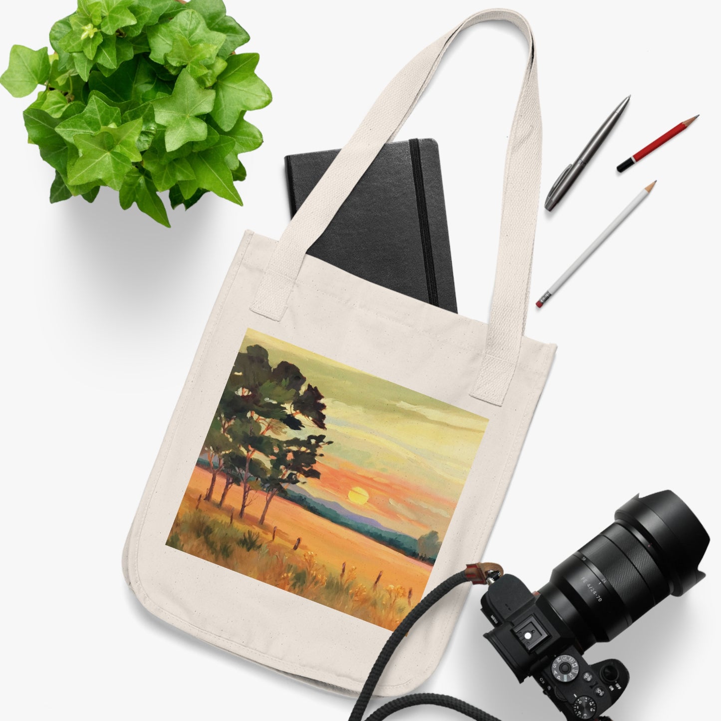 Organic Canvas Tote Bag with 'Sunrise' I Original Artwork by American Artist Barbara Cleary