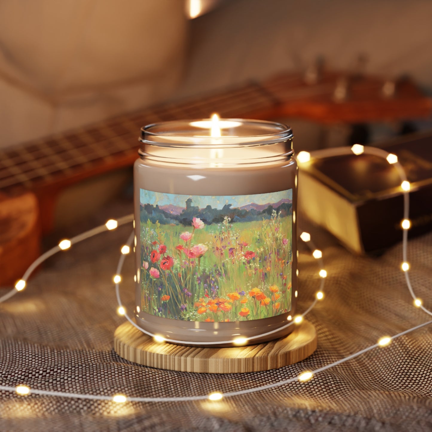 9oz Eco-Friendly Scented or Unscented Soy Wax Candle Jar  with 'Field of Poppies' Floral Artwork by American Artist Barbara Cleary